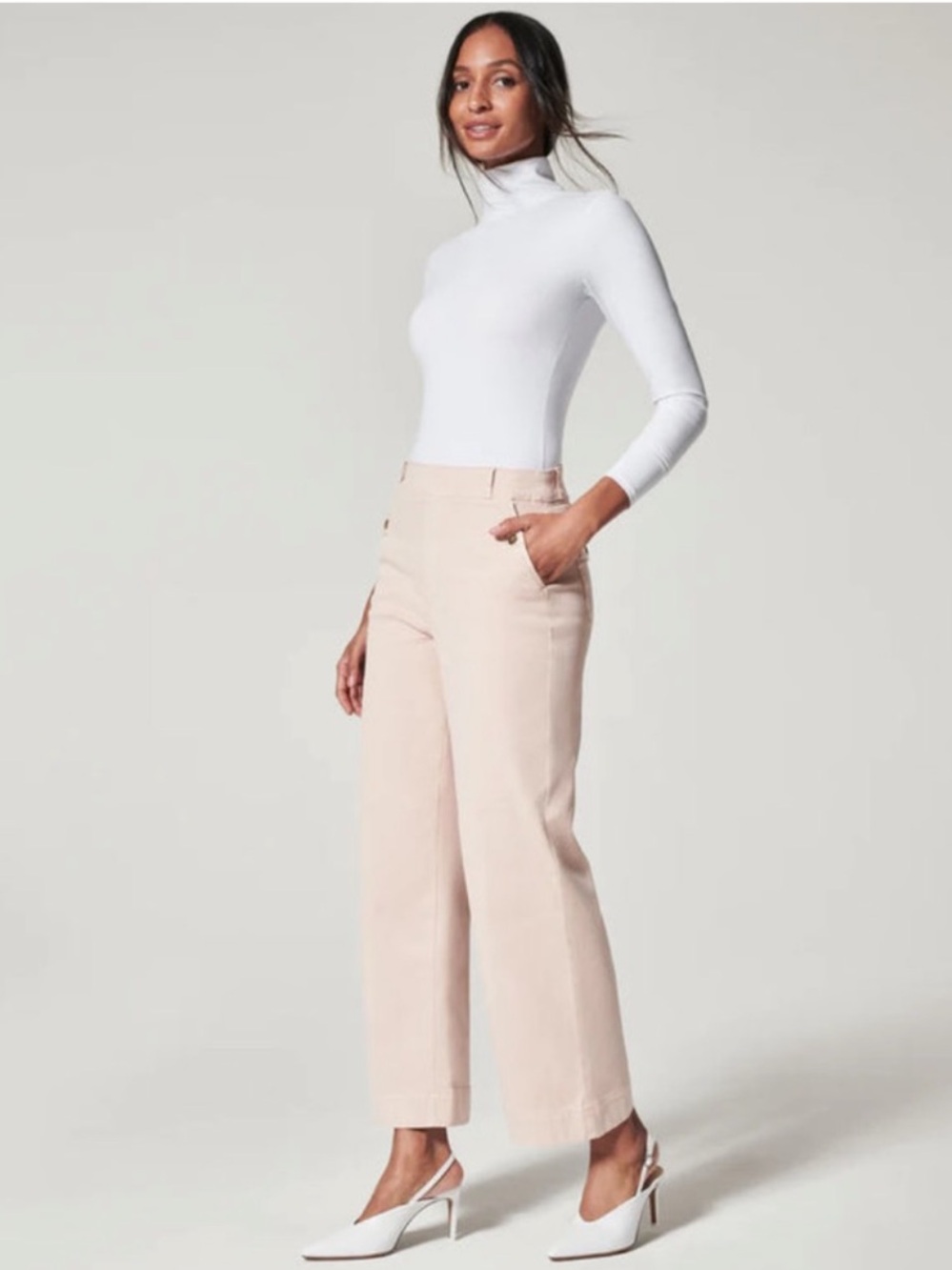 Spanx Stretch Twill Cropped Wide Leg Pants Pink Size Large Petite NWT